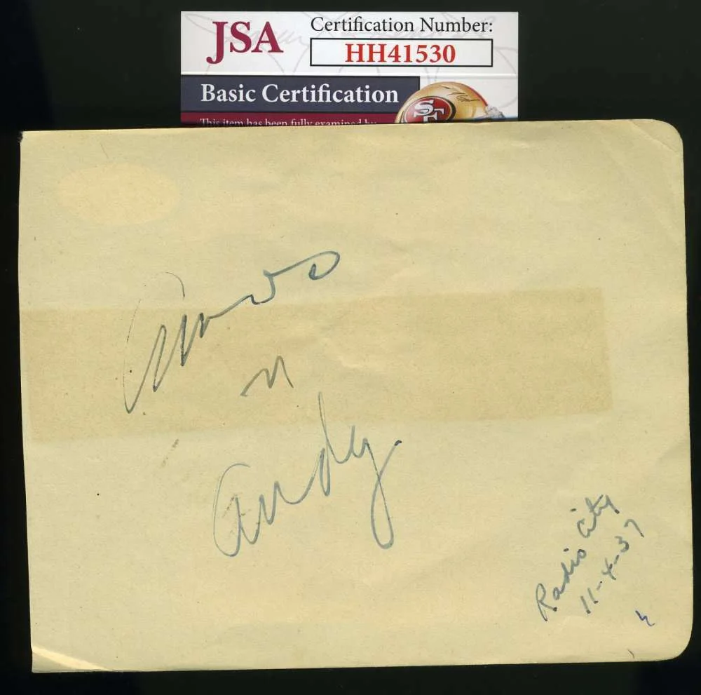 Amos And Andy — Amos And Andy JSA Coa Signed 1937 Album Page Autograph