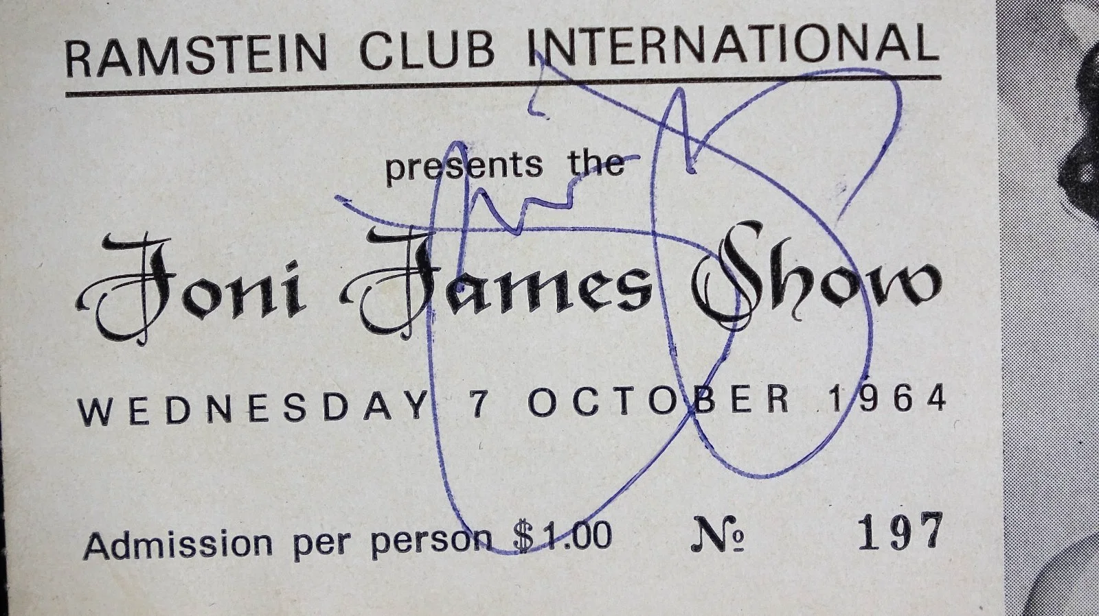 TONI JAMES — 1964 RAMSTEIN CLUB Germany Singer TONI JAMES SHOW Signed Ticket Autograph Music, изображение 4