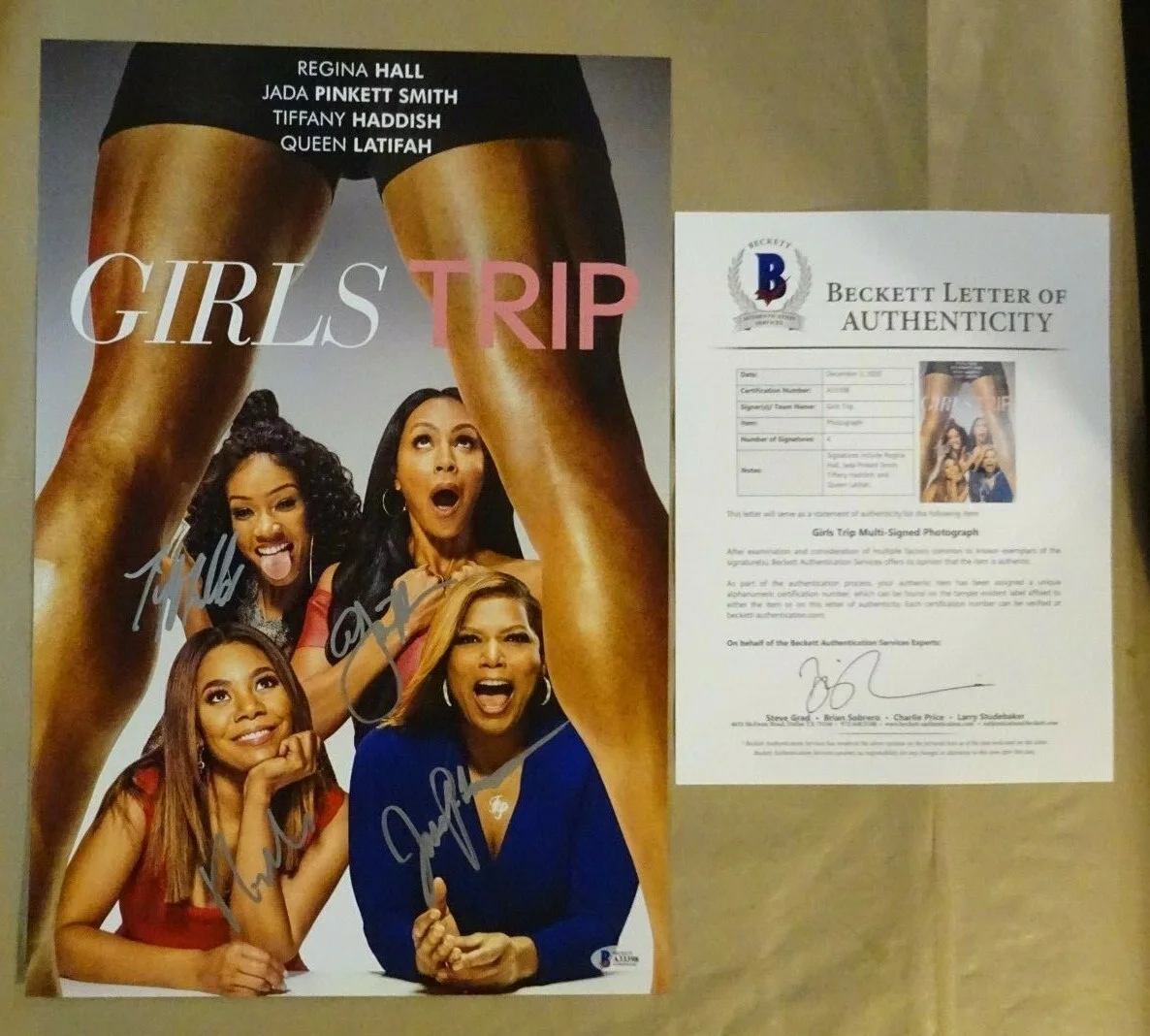 Regina Hall, Jada Pinkett Smith, Queen Latifah — Signed Girls Trip Autographed By 4 12"x18" Photo Beckett COA LOA