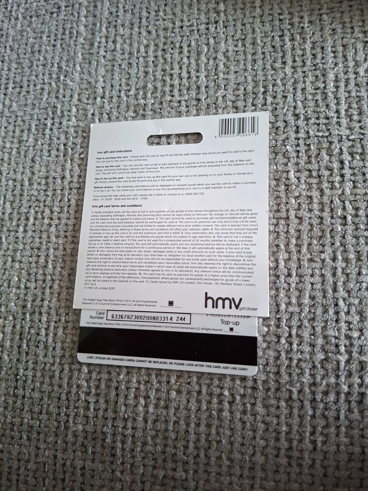Twilight New Moon HMV Empty Gift Card Collectors Item, image 2
