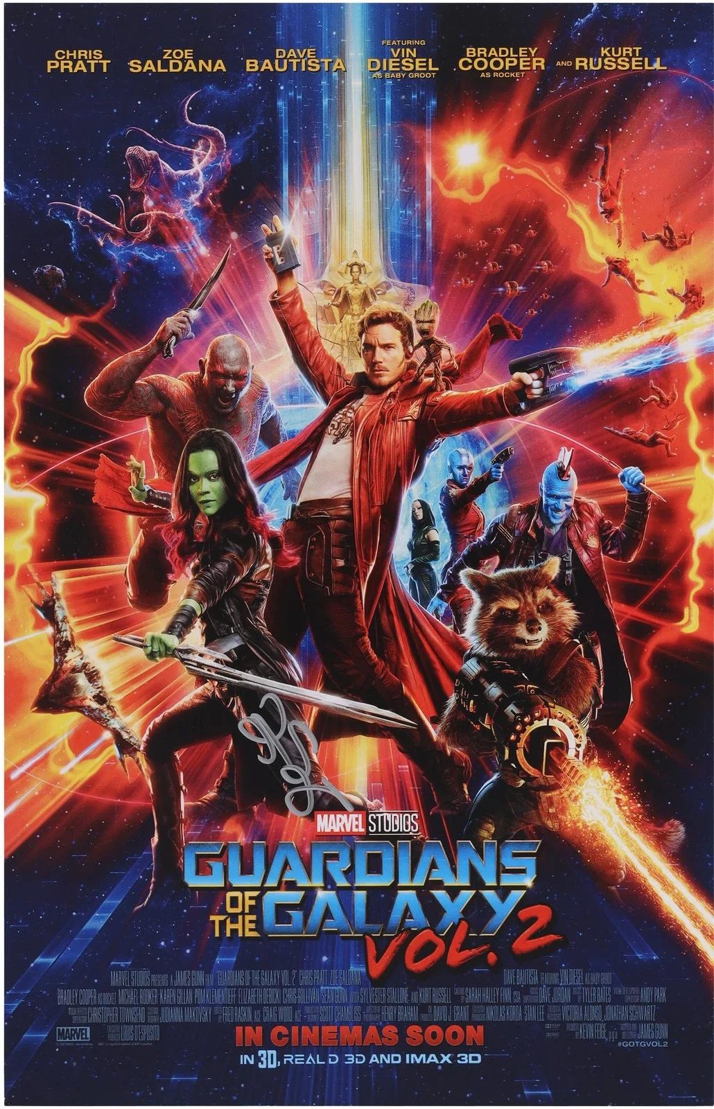 Zoe Saldana — Zoe Saldana Autographed 11" x 17" Guardians of the Galaxy Vol. 2 Movie Poster