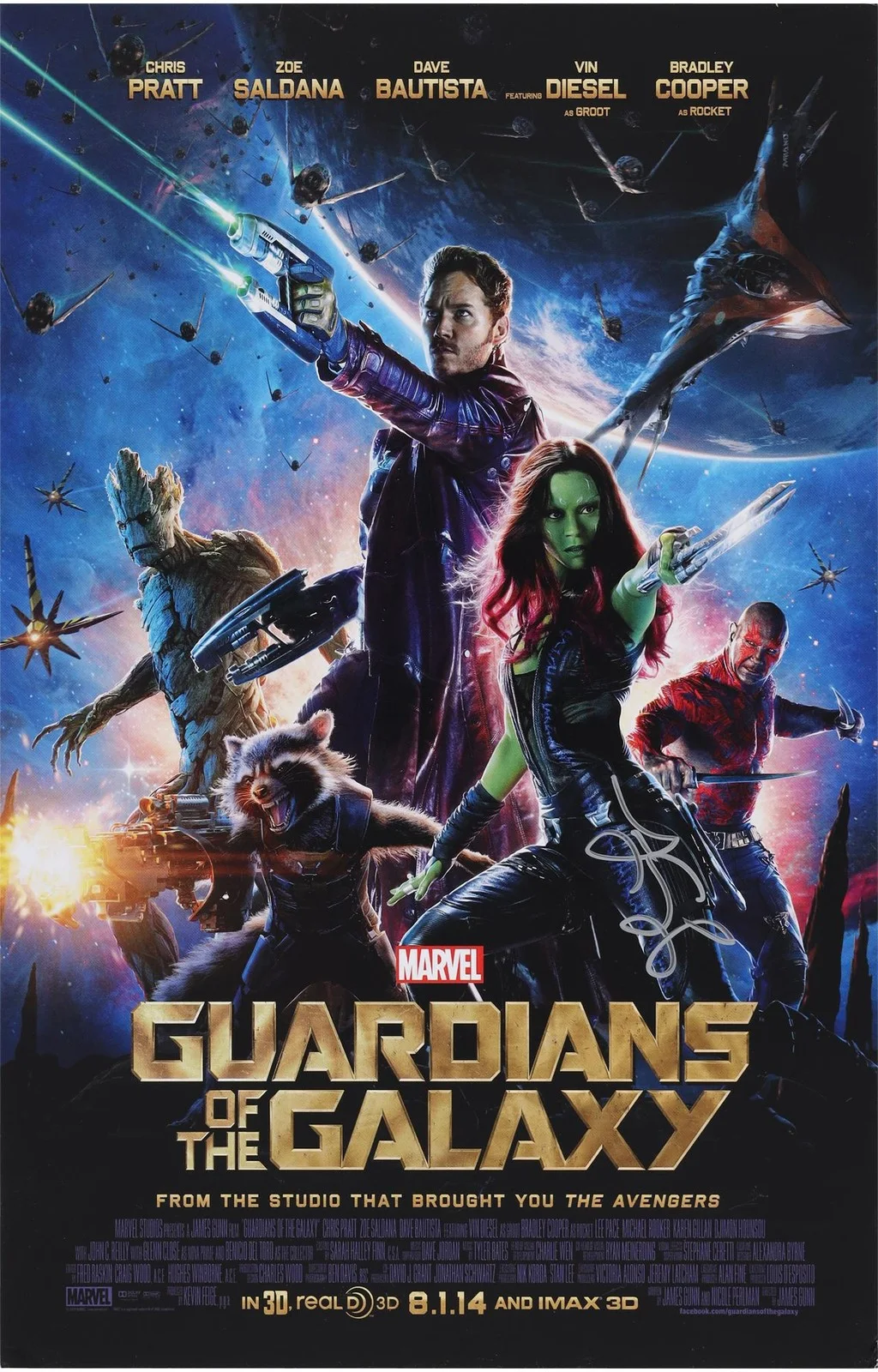Zoe Saldana — Zoe Saldana Autographed 11" x 17" Guardians of the Galaxy Movie Poster