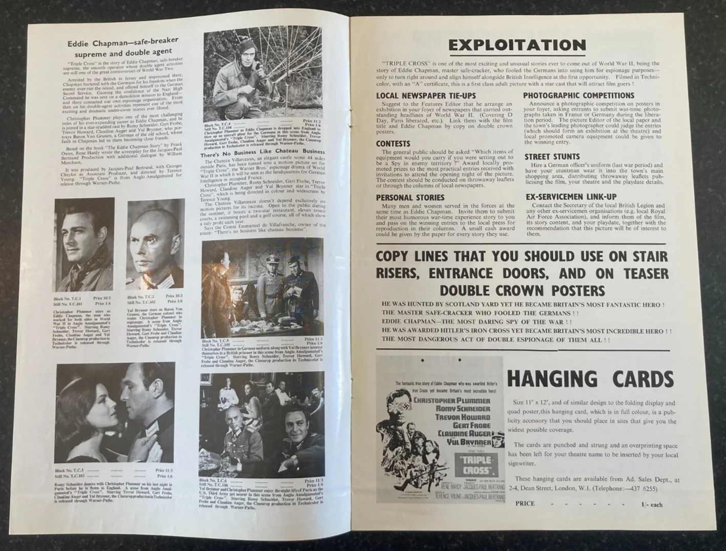 TRIPLE CROSS 1966 Original Movie Large UK Campaign Press Book, изображение 3