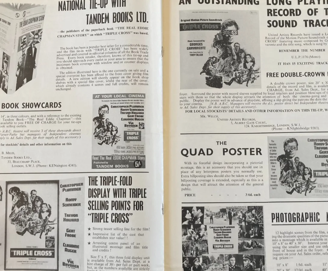 TRIPLE CROSS 1966 Original Movie Large UK Campaign Press Book, изображение 4