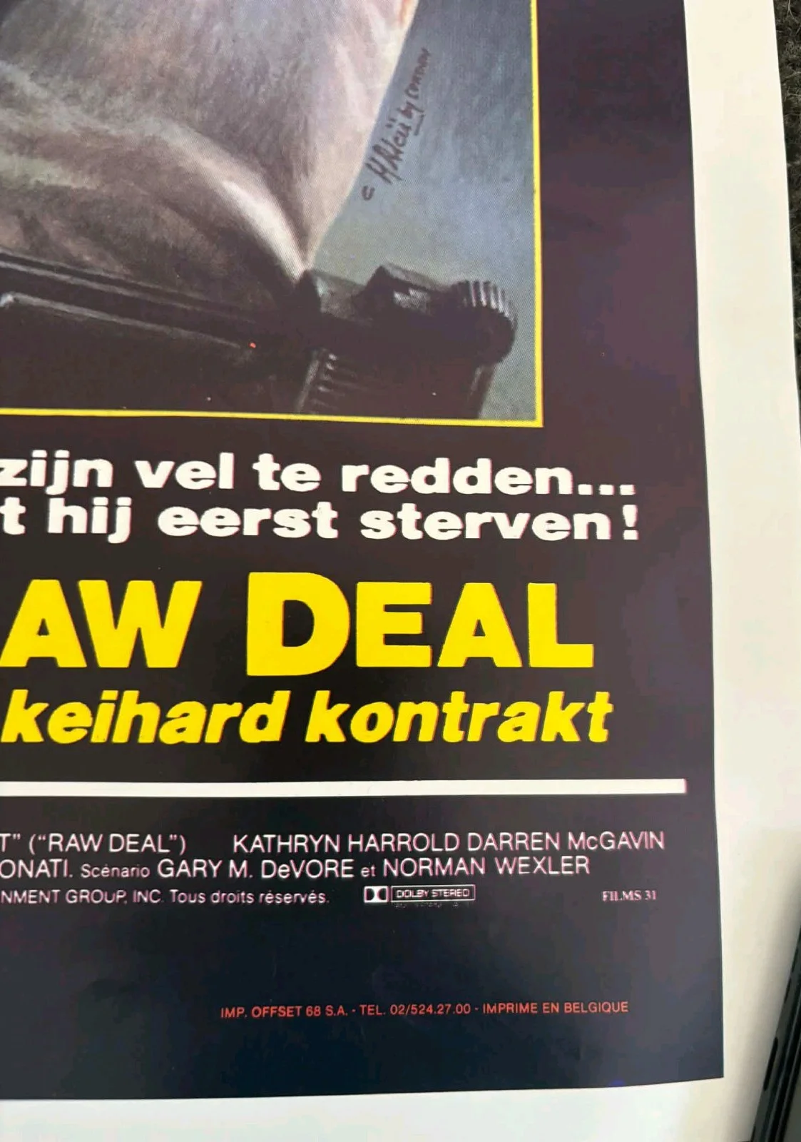 1986 Raw Deal Arnold Schwarzenegger Movie Poster French 14.5" x 21.75", изображение 2
