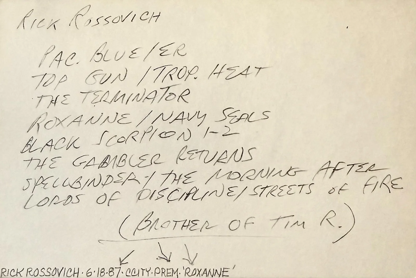 Rick Rossovich — RICK ROSSOVICH Signed Autographed 4x6 INDEX CARD TOP GUN Slider THE TERMINATOR, изображение 2