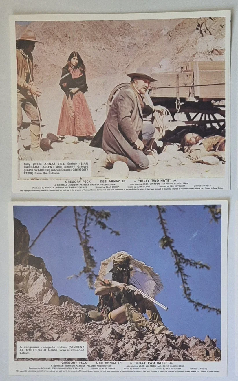 Lobby Card Set 10x8 - 1974 Billy Two Hats - Gregory Peck, Desi Arnax Jnr, Warden, image 2