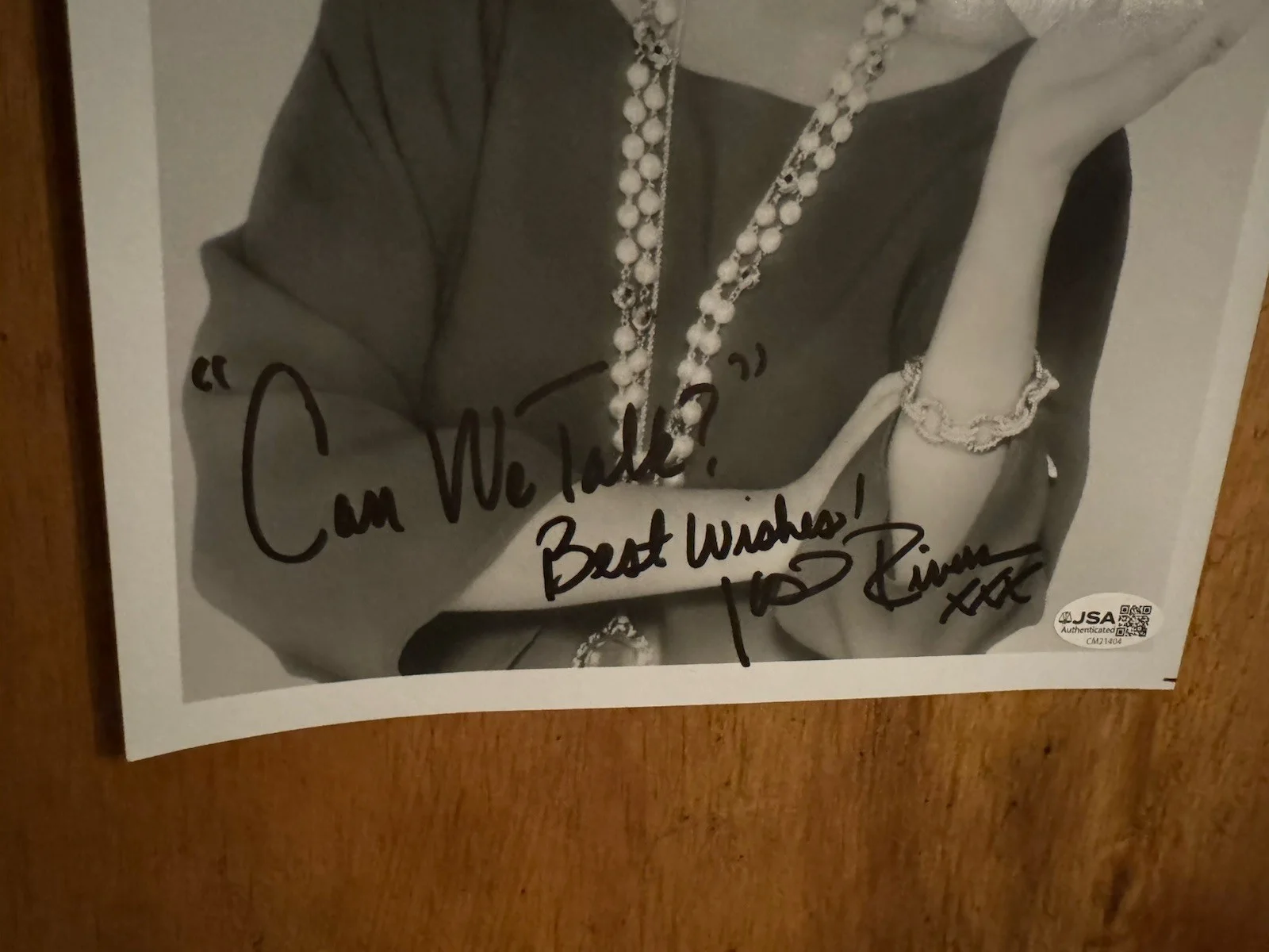 Joan Rivers — Joan Rivers Signed B/W 8x10 Adding “CAN WE TALK” w/JSA, image 2