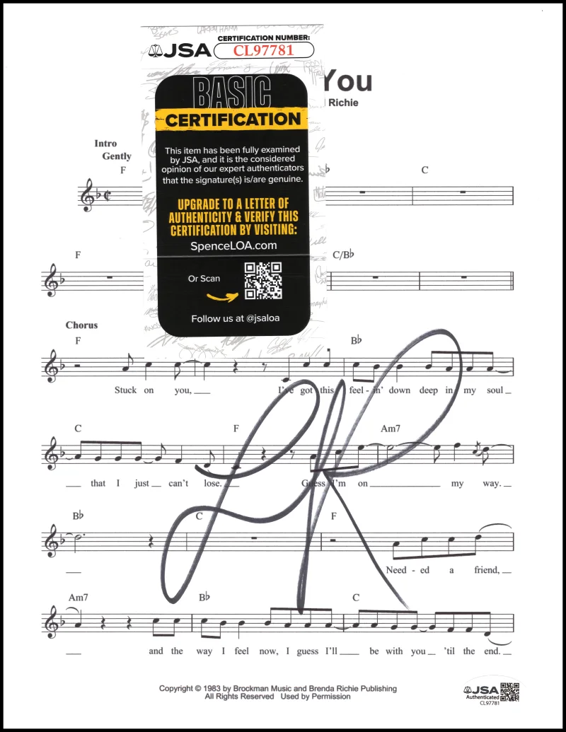 Lionel Richie — Lionel Richie Signed Autograph Stuck On You Sheet Music Can't Slow Down JSA COA, изображение 2