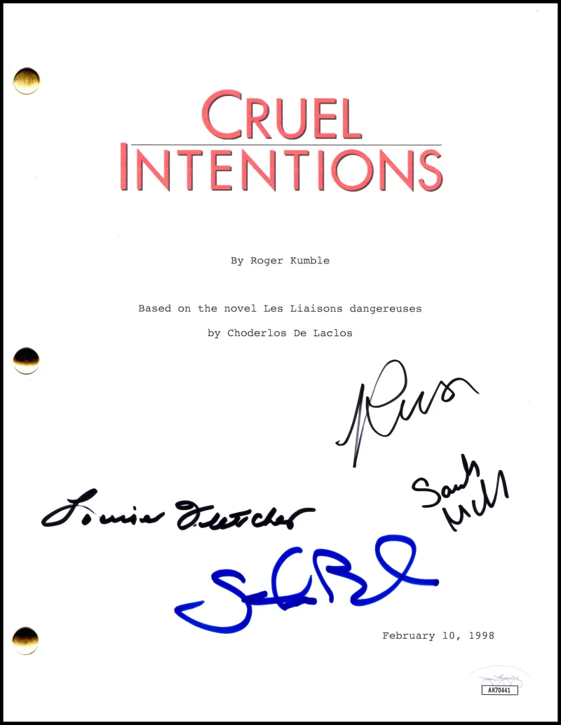 Selma Blair, Louise Fletcher, Sarah Michelle Gellar, Reese Wither — Cruel Intentions Cast Signed Autograph Script - Sarah Michelle Gellar +3 JSA COA