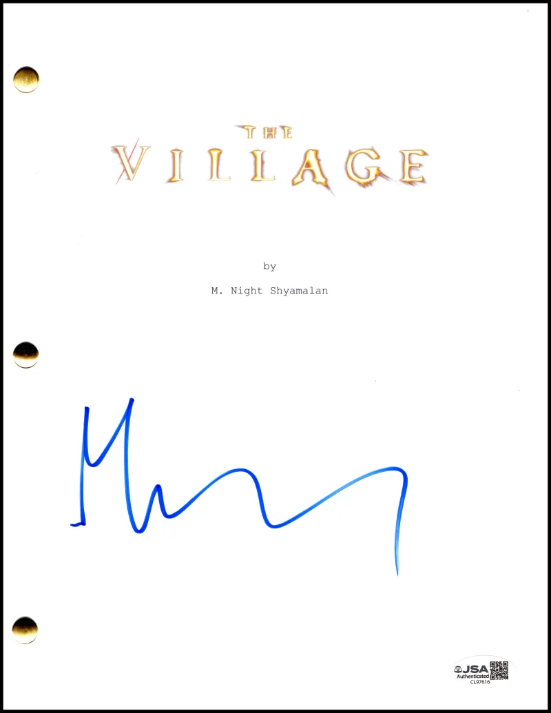 M Night Shyamalan — M Night Shyamalan Signed Autograph The Village Movie Script Screenplay - JSA COA