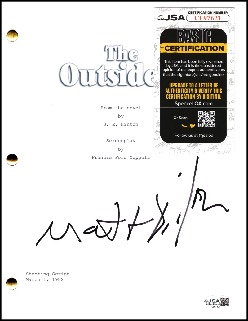 Matt Dillon — Matt Dillon Signed Autograph The Outsiders Full Movie Script Screenplay JSA COA, image 2