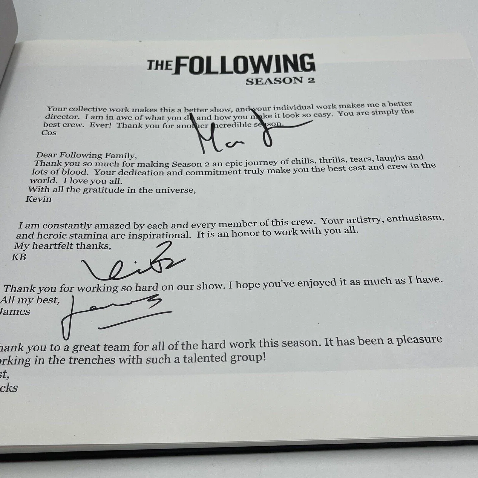 THE FOLLOWING End Of Season 2 Cast/Crew Wrap Gift Signed Photo Book Hardcover, изображение 3