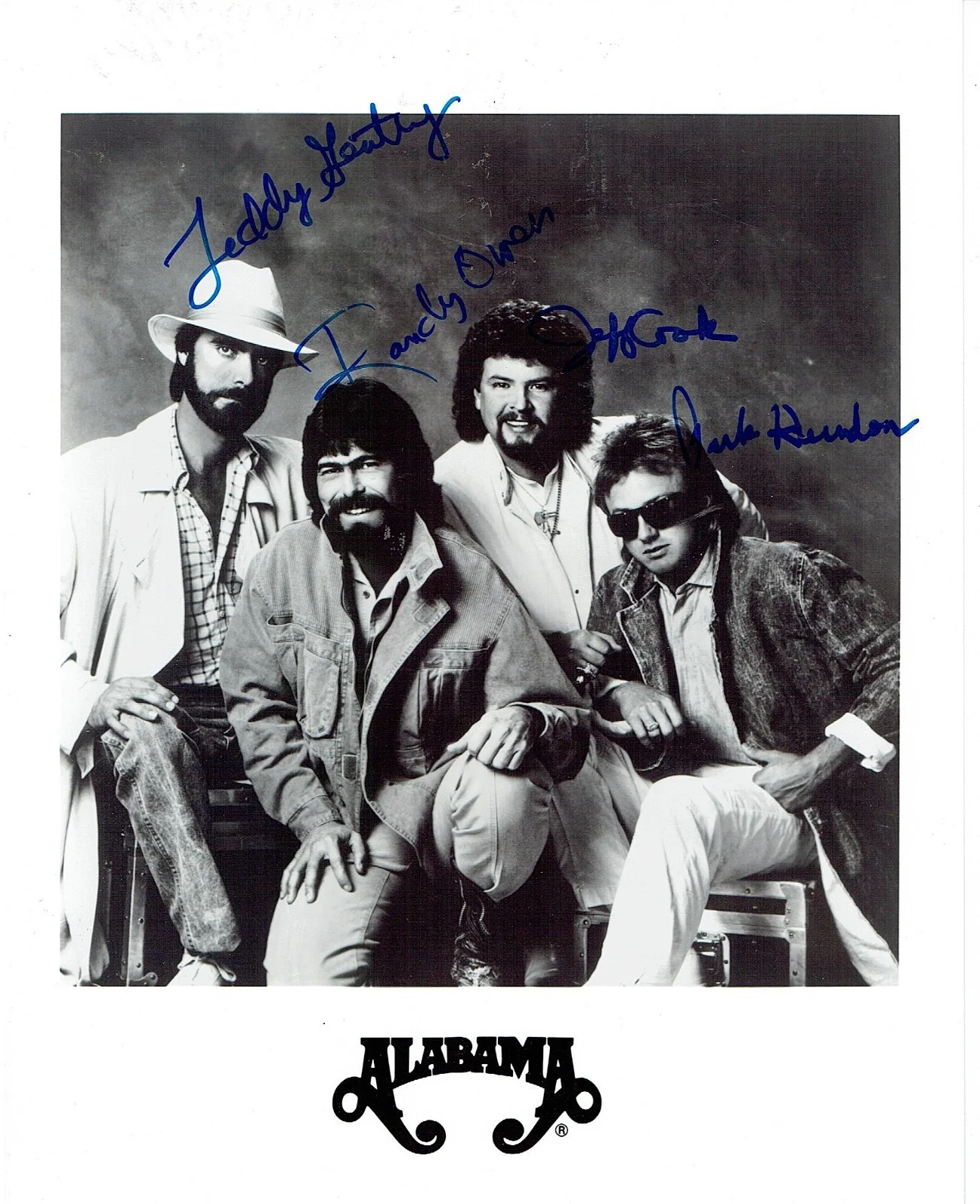 RANDY OWEN, TEDDY GENTRY, JEFF COOK, MARK HERNDON — ALABAMA COUNTRY GROUP HAND SIGNED 8X10 PROMO PHOTO SIGNED BY ALL FOUR