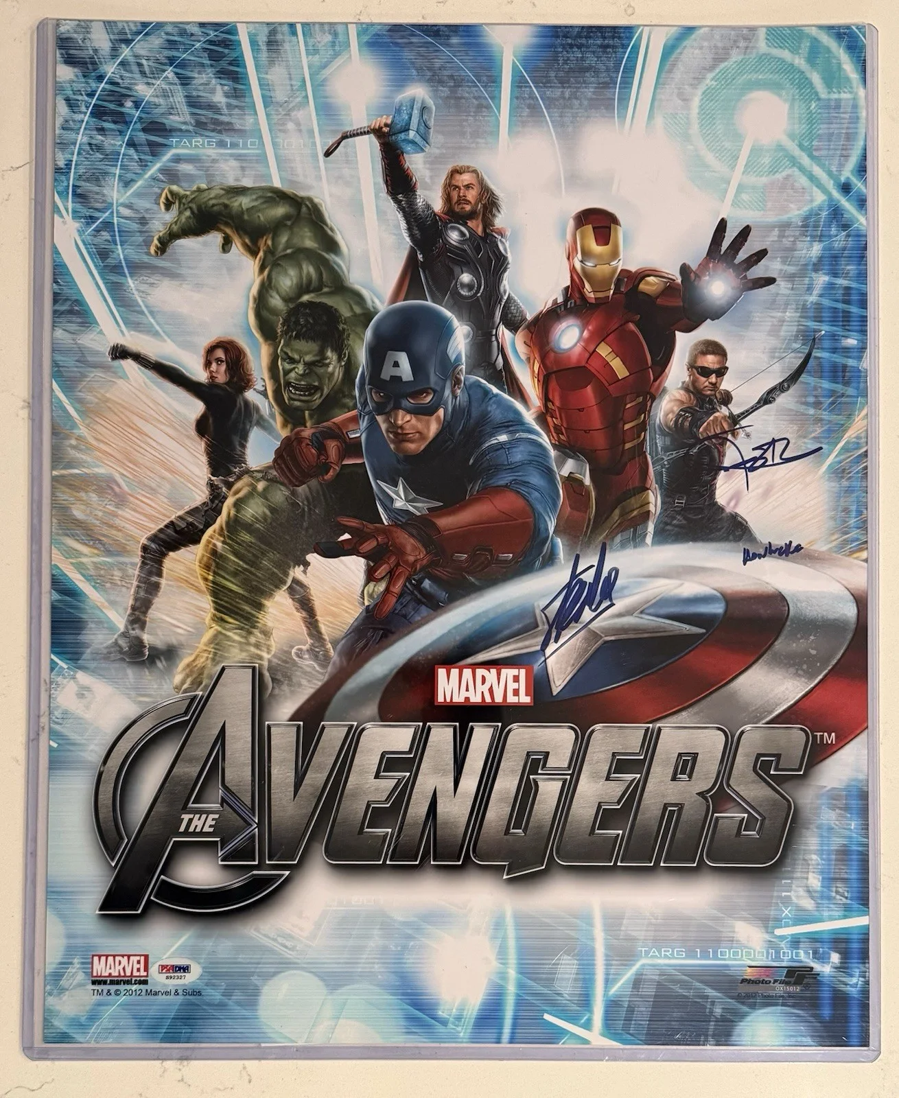 Avengers Signed 16x20- Stan Lee / Jeremy Renner Auto “Hawkeye” - PSA/ SWAU COA, image 2