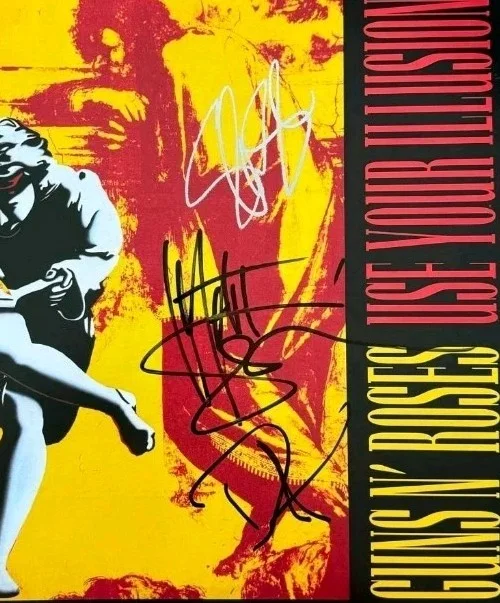 Guns N Roses Signed SLASH, MATT, & DUFF UYI1 VINYL RACC BOUGHT, image 4