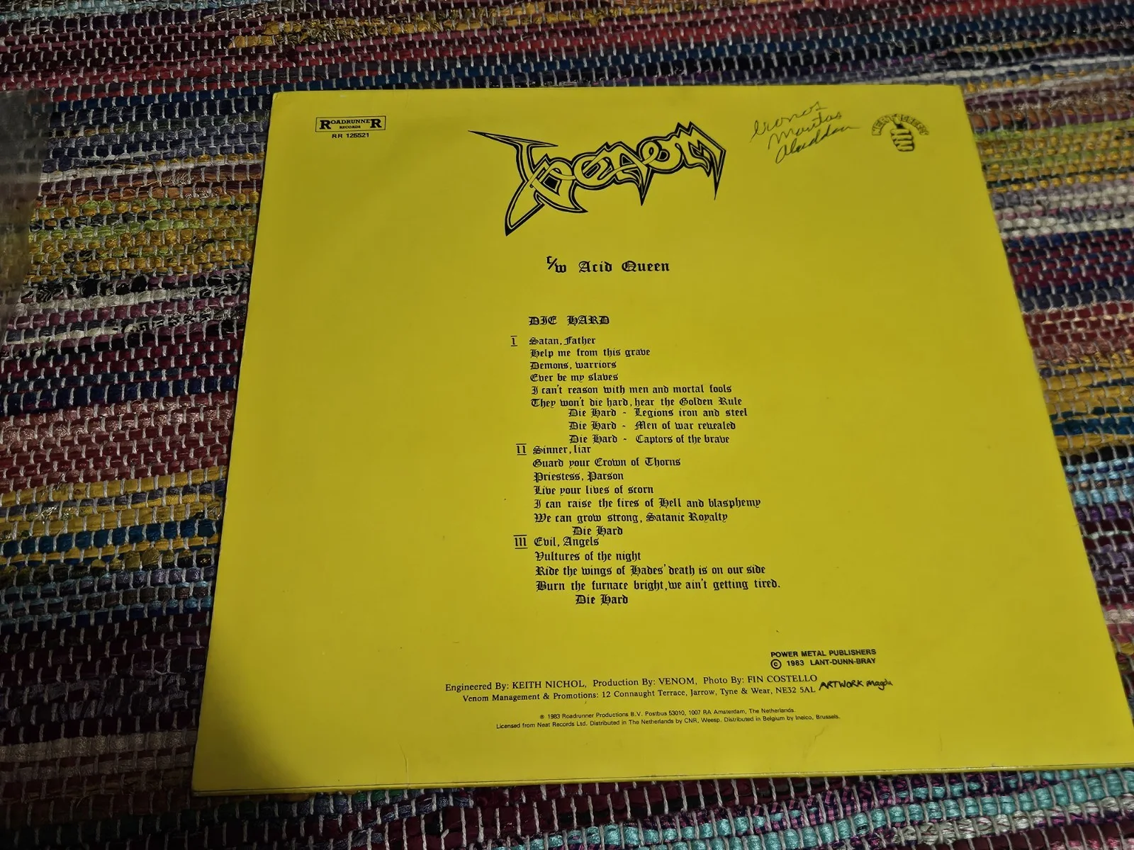 Venom "Acid Queen/Bursting Out" 12-Inch LP Single Venom Die Hard Vinyl Original, изображение 3
