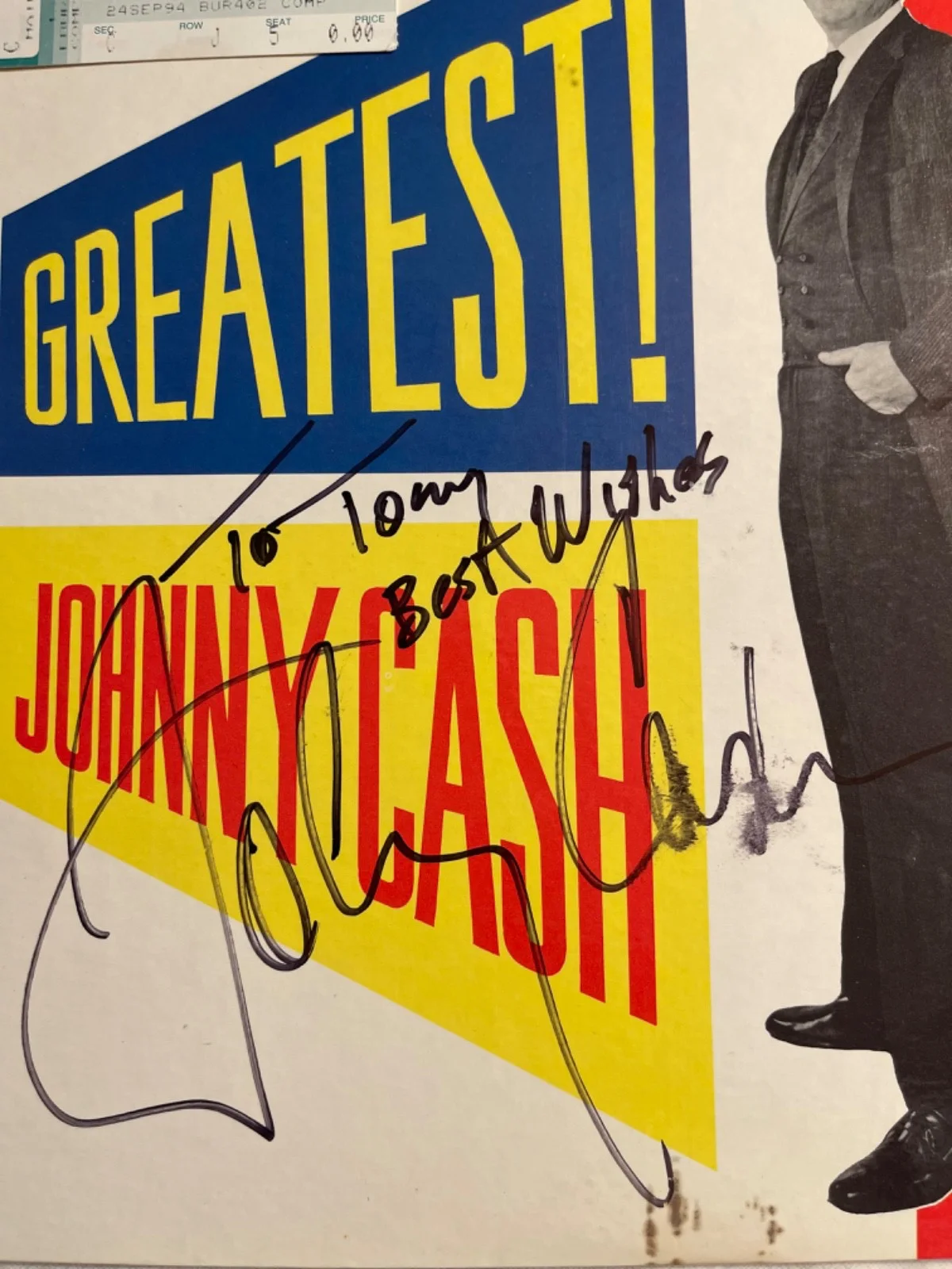 Johnny Cash Greatest Signed Album 1959 Sun Records + 1994 Concert Ticket JSA LOA, изображение 4