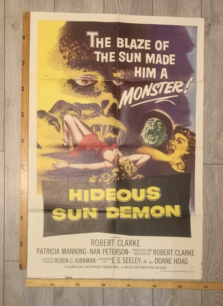 THE HIDEOUS SUN DEMON 1959 ORIGINAL US ONE SHEET ROBERT CLARKE, image 2