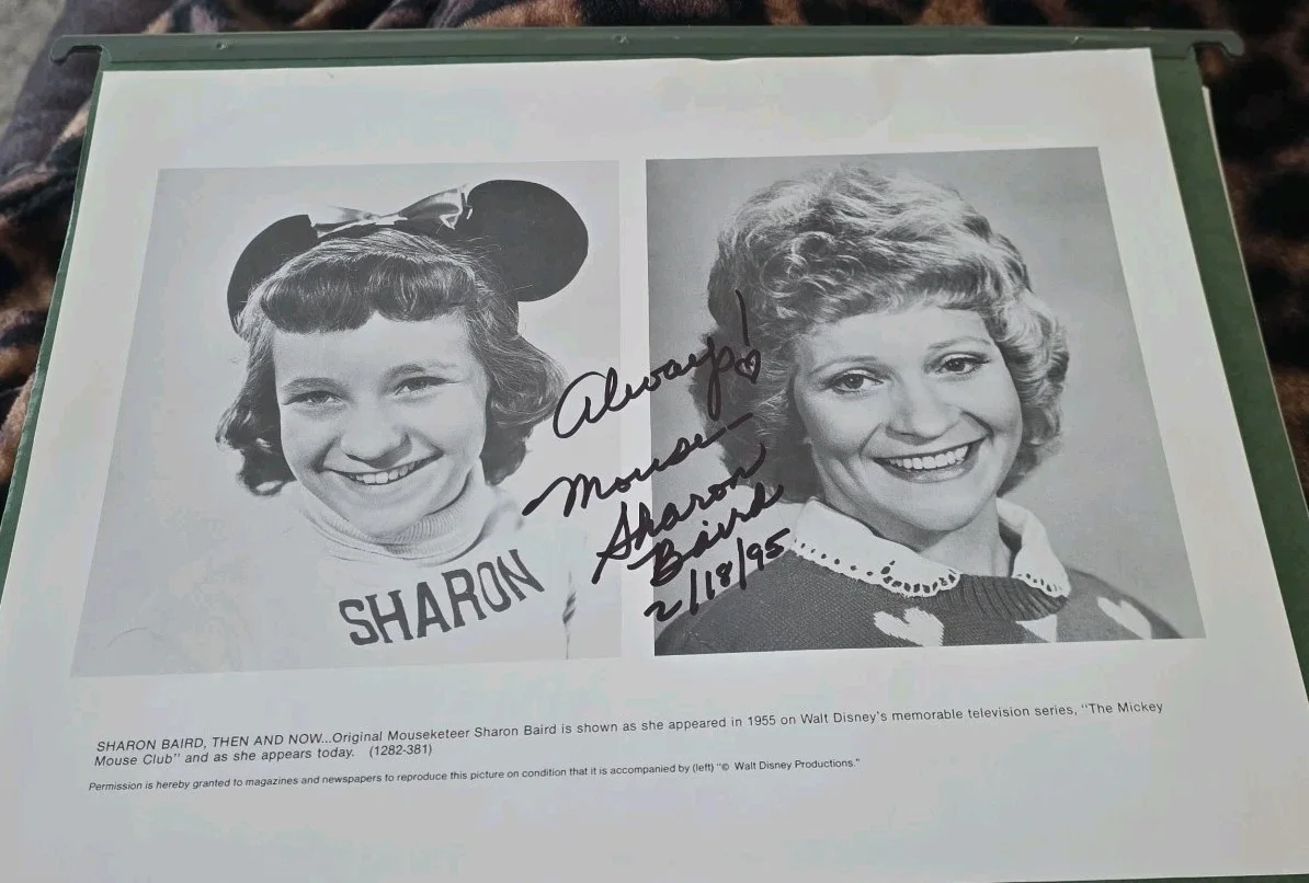 Sharon Baird — 8x10 Signed Photo Sharon Baird Mouseketeer Then and Now "To Donald Duck"
