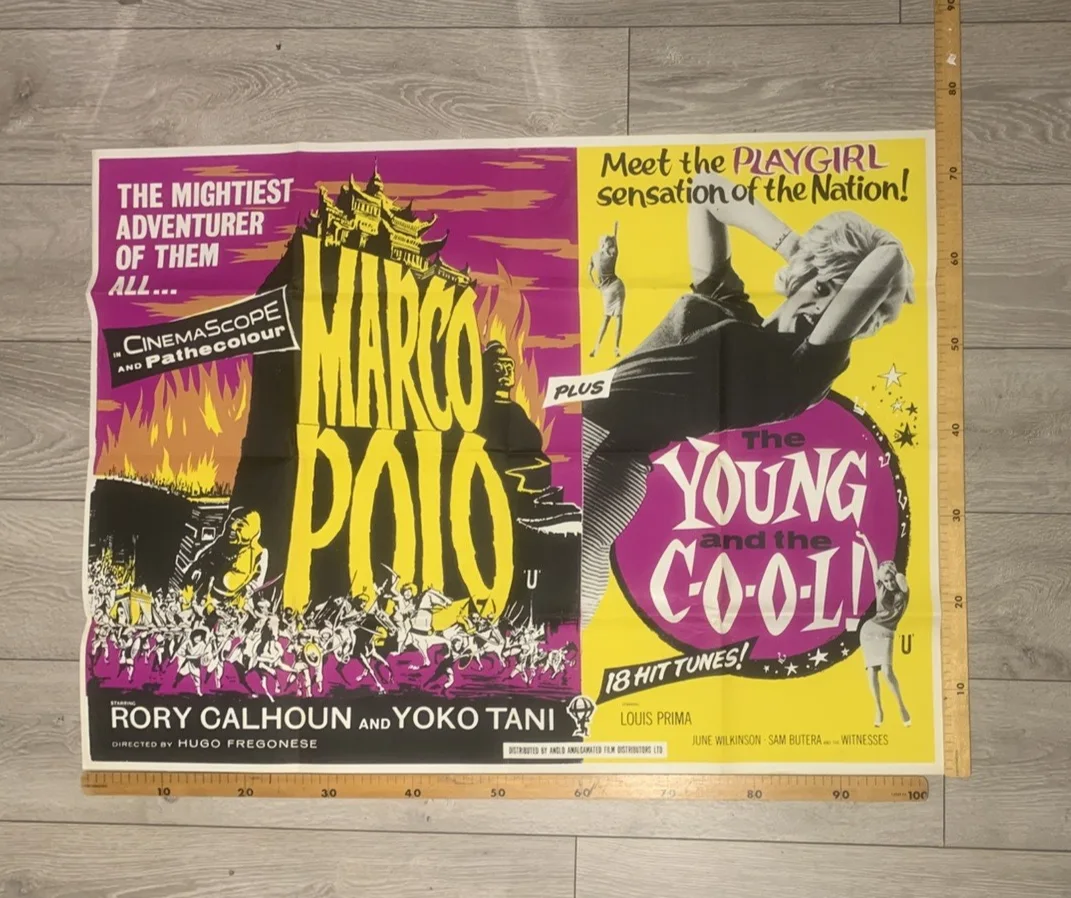MARCO POLO/THE YOUNG AND THE COOL 1970s ORIGINAL DOUBLE BILL UK QUAD EXCELLENT, изображение 2
