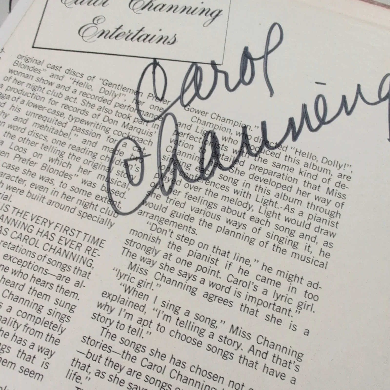 Carol Channing Entertains Vinyl LP Command Records Autographed Signed Cover, image 3