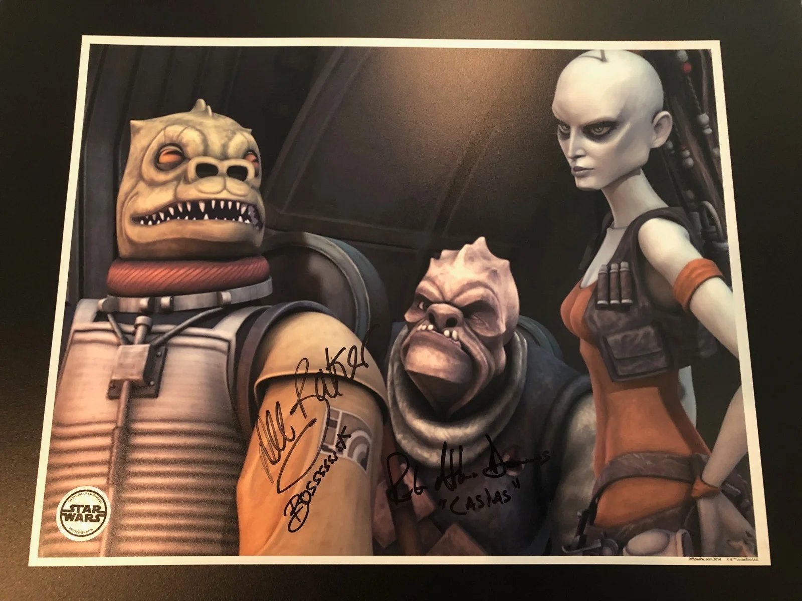 Dee Bradley Baker — Bounty Hunters Dual-Signed OPX 11x14 Star Wars: The Clone Wars Autograph Bossk