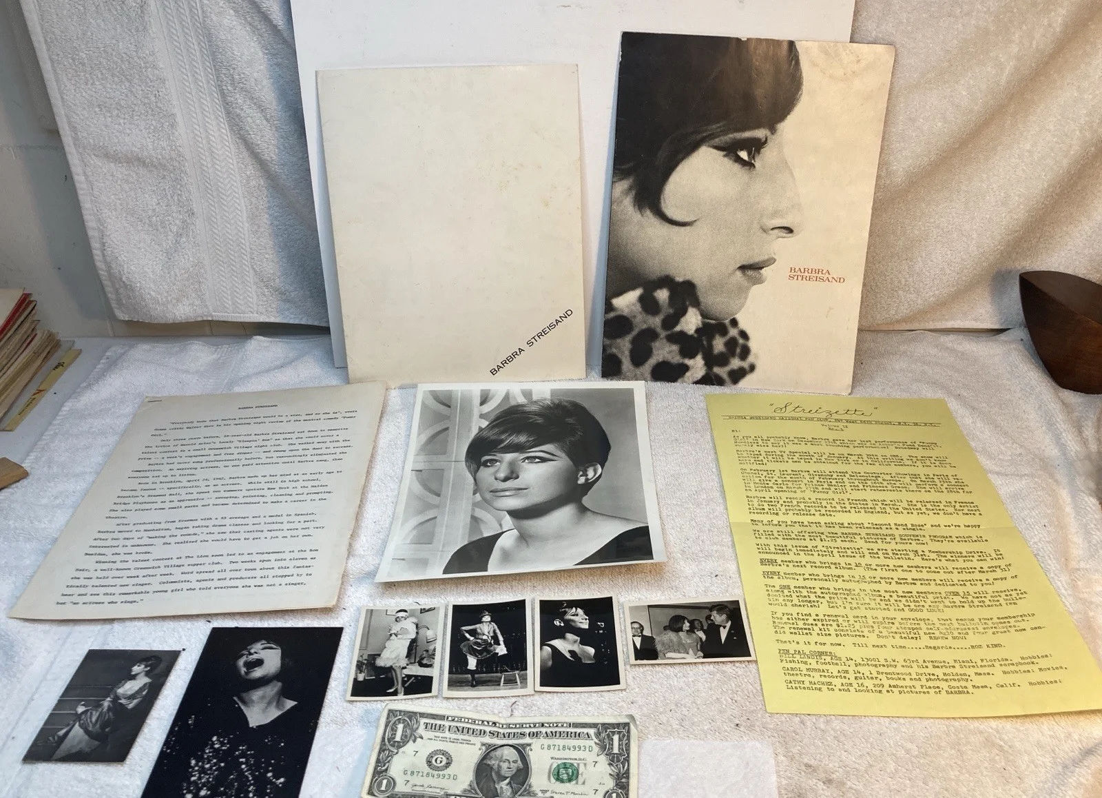 Barbra Streisand — Rare Lot 10 of 1960’s Barbra Streisand Genuine Orig Fan Club Items Signed Photo