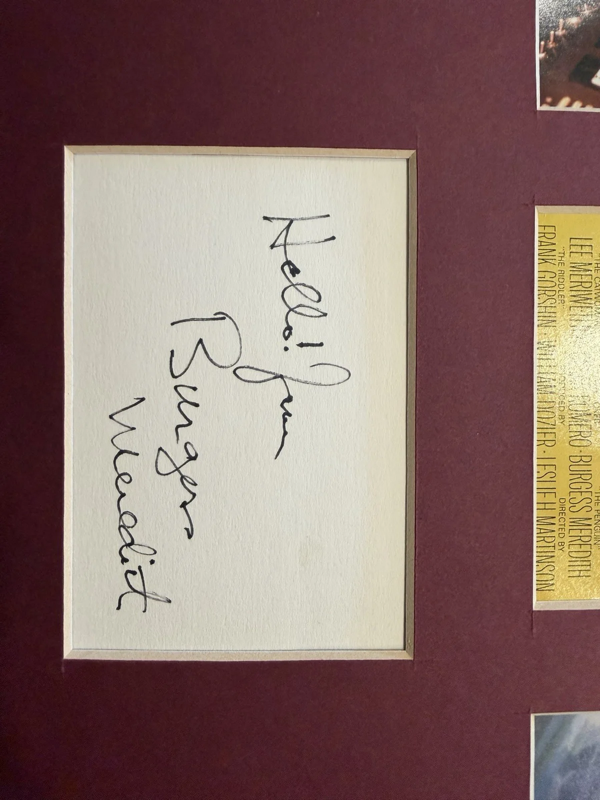 Burgess Meredith Signed Autograph Batman 1966 Penguin Framed Display w/ COA, image 3