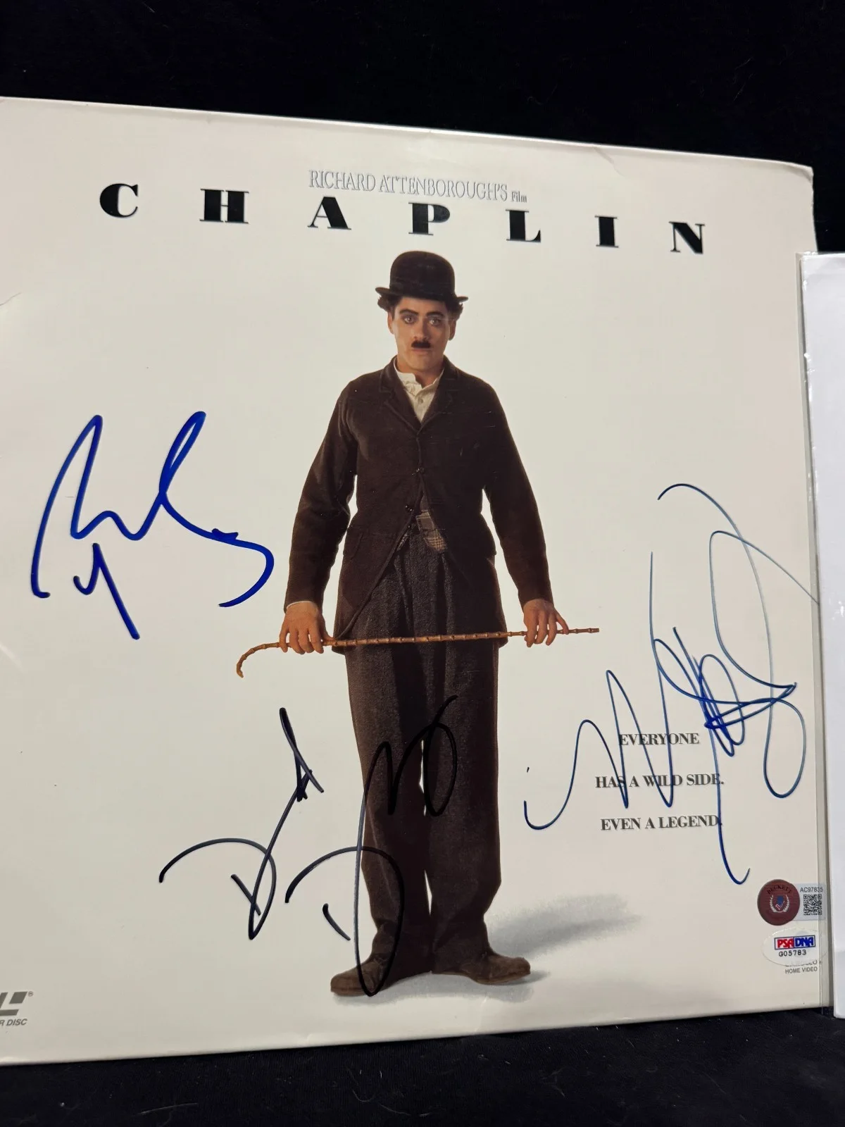 CHAPLIN SIGNED LASERDISC COVER ROBERT DOWNEY JR DAVID DUCHONVY JOVOVICH BAS COA, image 2