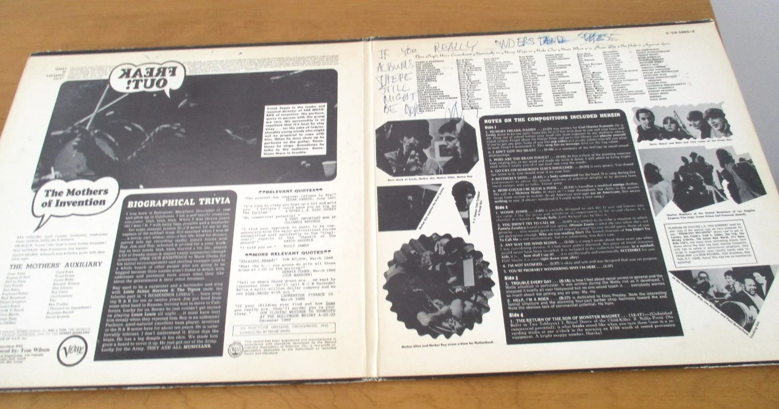 Mothers of Invention Inscribed Frank Zappa Freak Out 2 LP John Gilliland Estate, изображение 3