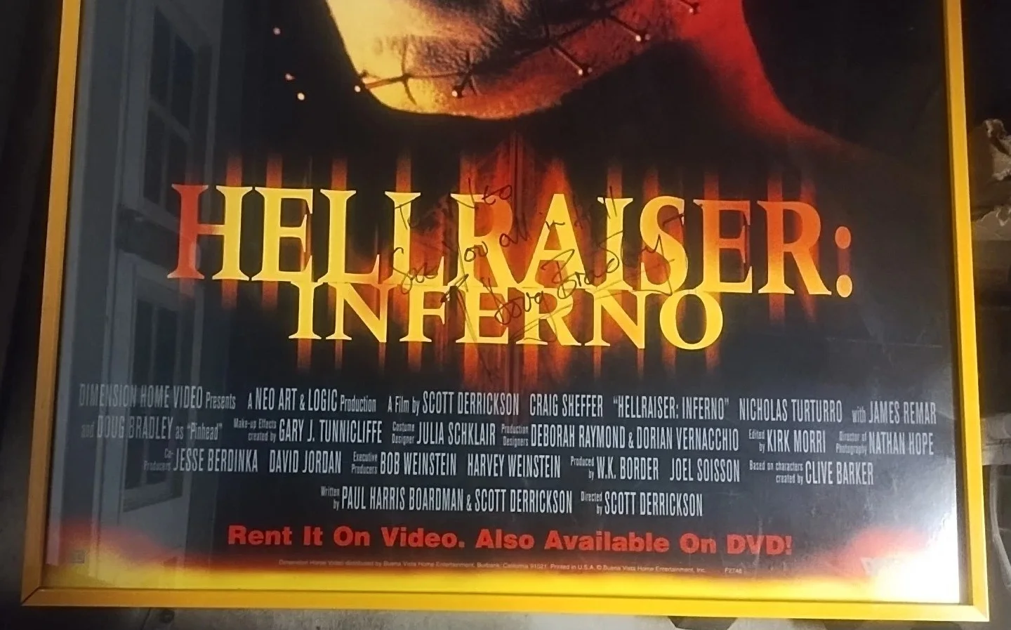 Doug Bradley SIGNED AUTOGRAPH Hellraiser: Inferno Movie Poster 27x41 PRO FRAMED, изображение 2