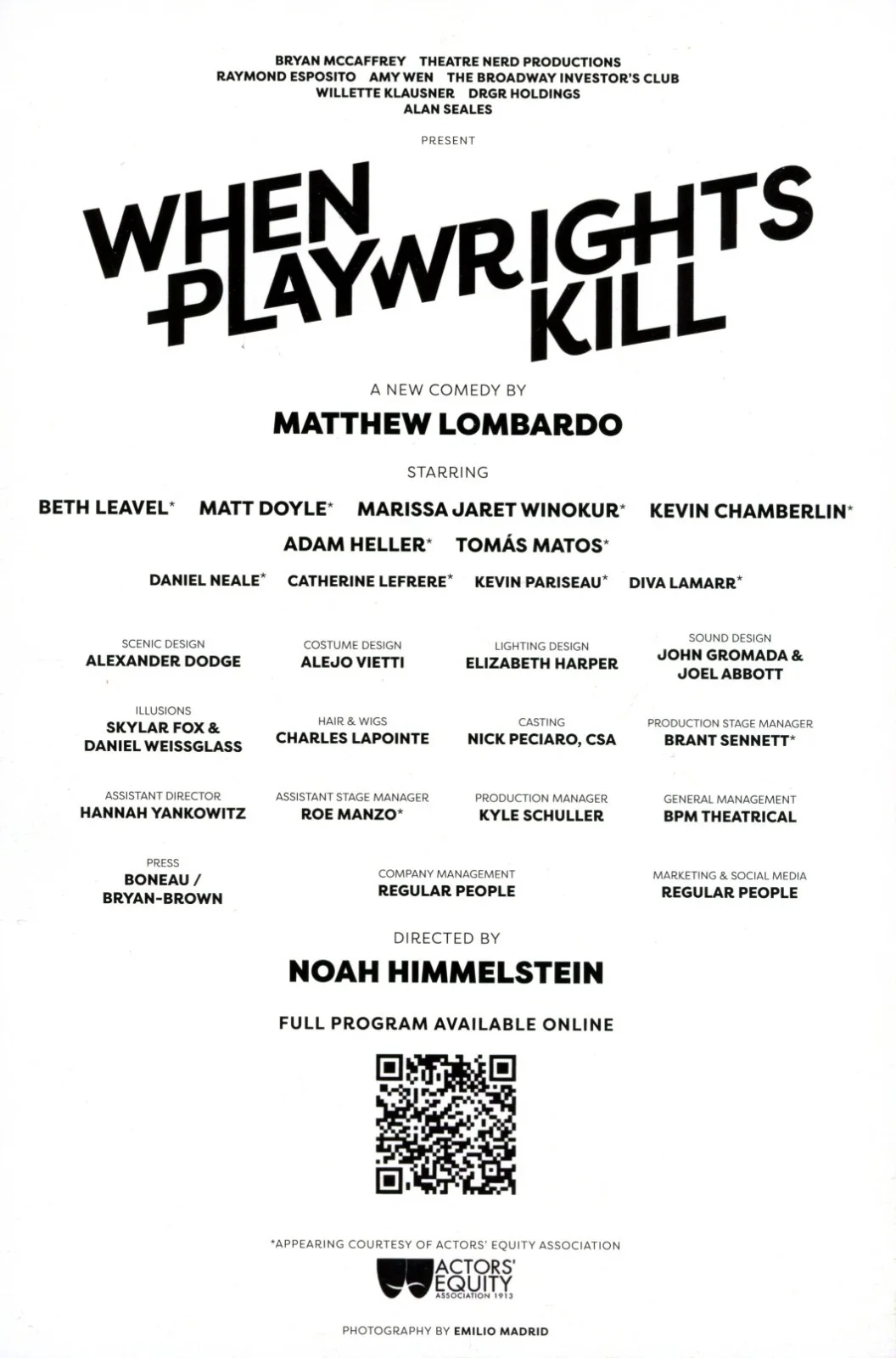 When Playwrights Kill Cast Signed Program, image 2