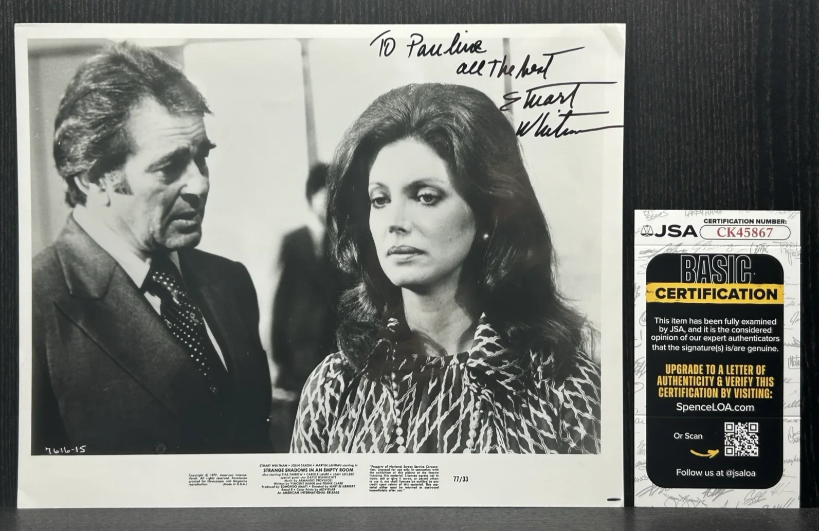 Stuart Whitman — STUART WHITMAN VINTAGE SIGNED PHOTO 1977 Original Autograph JSA Strange Shadows, изображение 2