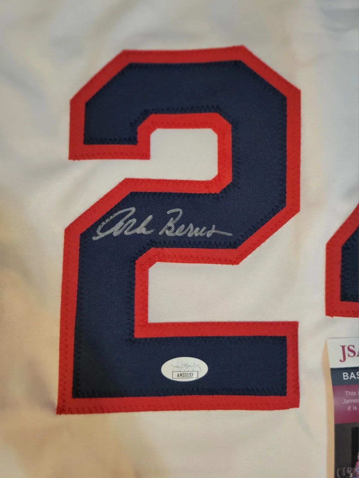 Corbin Bersen — CORBIN BERNSEN SIGNED “ROGER DORN" MAJOR LEAGUE AUTOGRAPHED JERSEY JSA COA, image 2