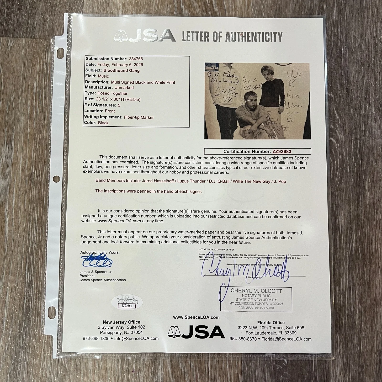 Bloodhound Hang Full Band Signed Autographed Framed Poster [JSA], image 2