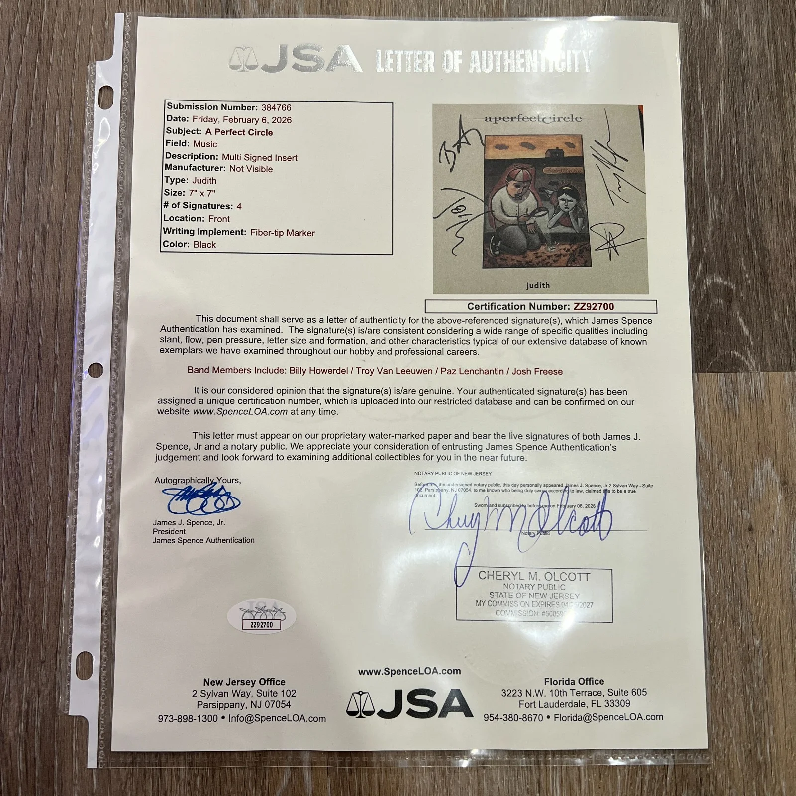 A Perfect Circle 'Judtih + Mer De Noms' Signed Autographed Flat + 45 Vinyl [JSA], изображение 2
