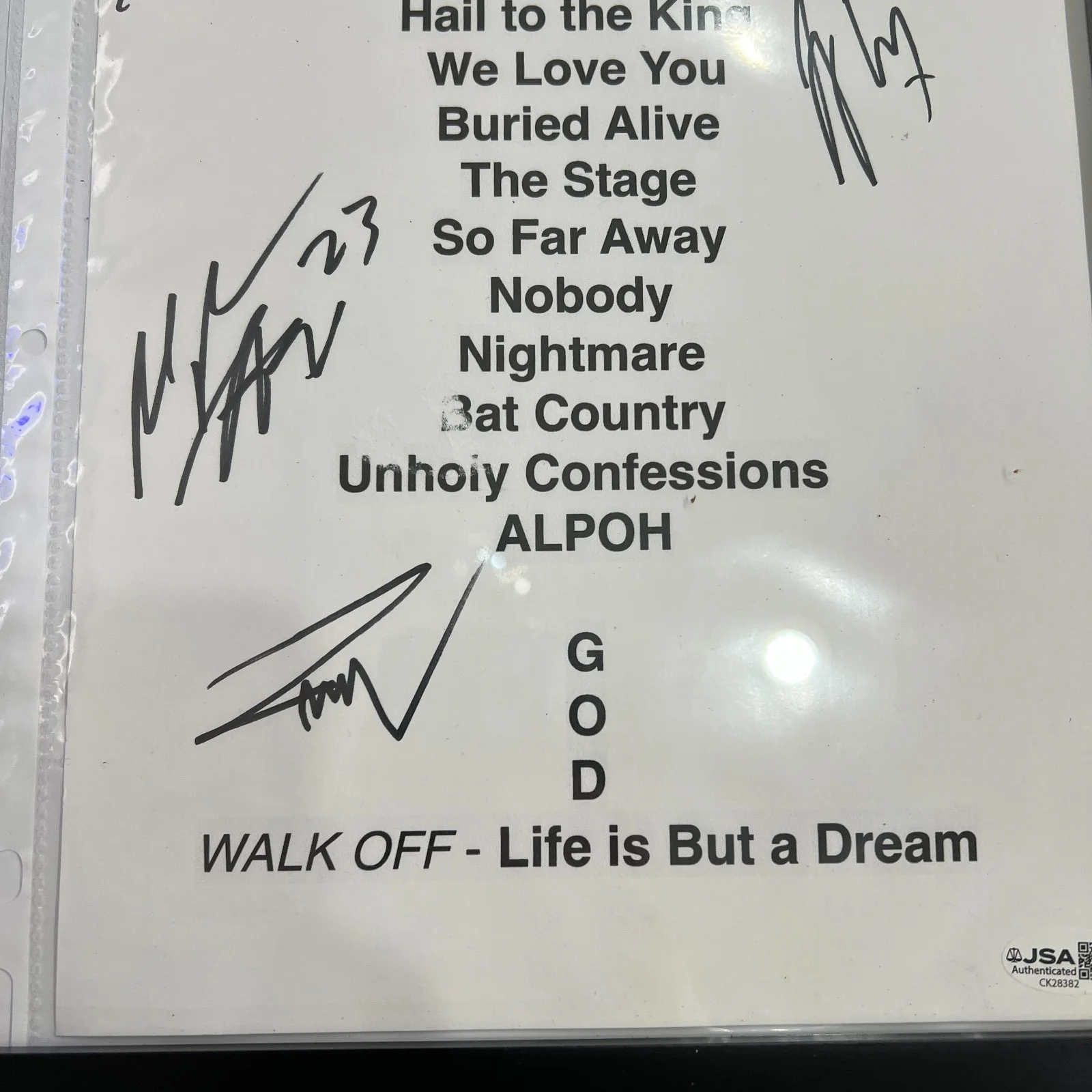 Avenged Sevenfold Full Band Signed Autographed Tour Setlist [JSA], image 4