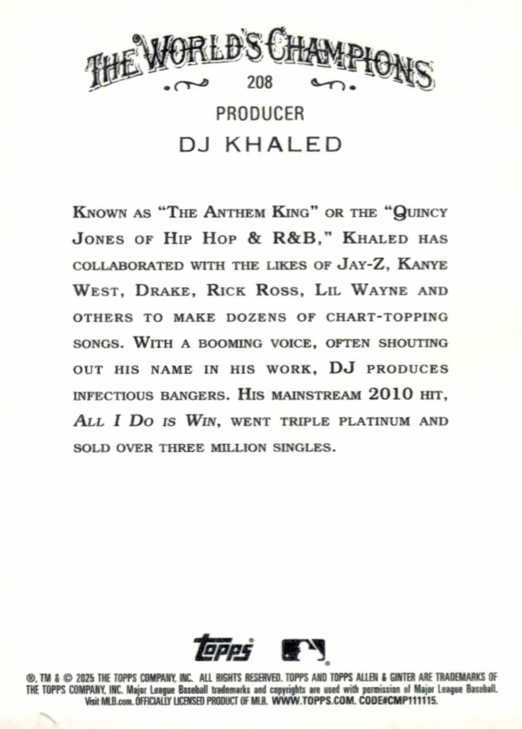 DJ Khaled — DJ Khaled Signed Allen & Ginter Card COA Proof Photo, image 2