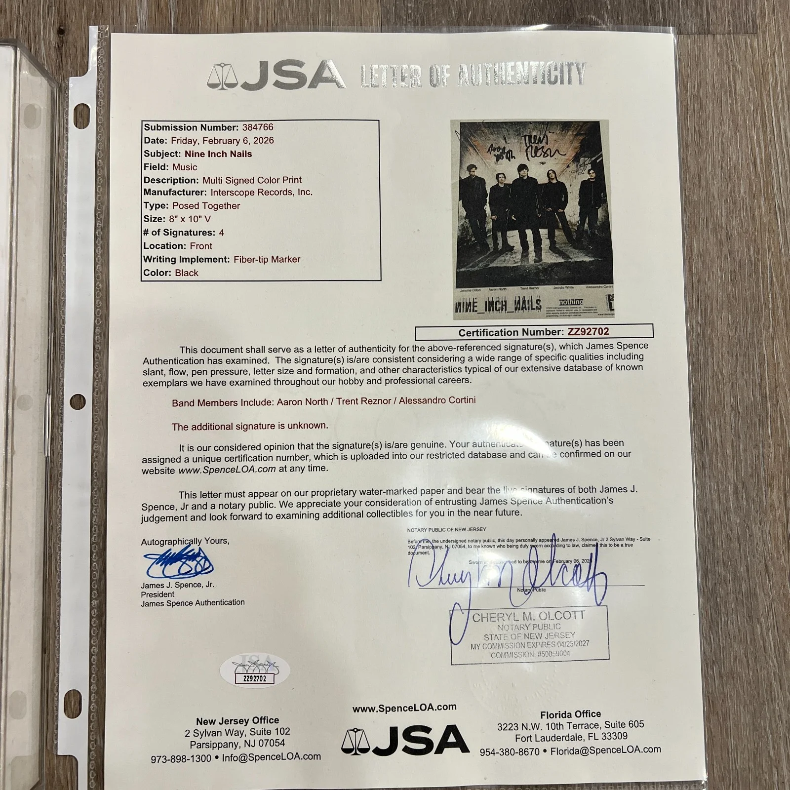 Nine Inch Nails 'Nothing' Full Band Signed Autographed Photo 2005 [JSA], image 4