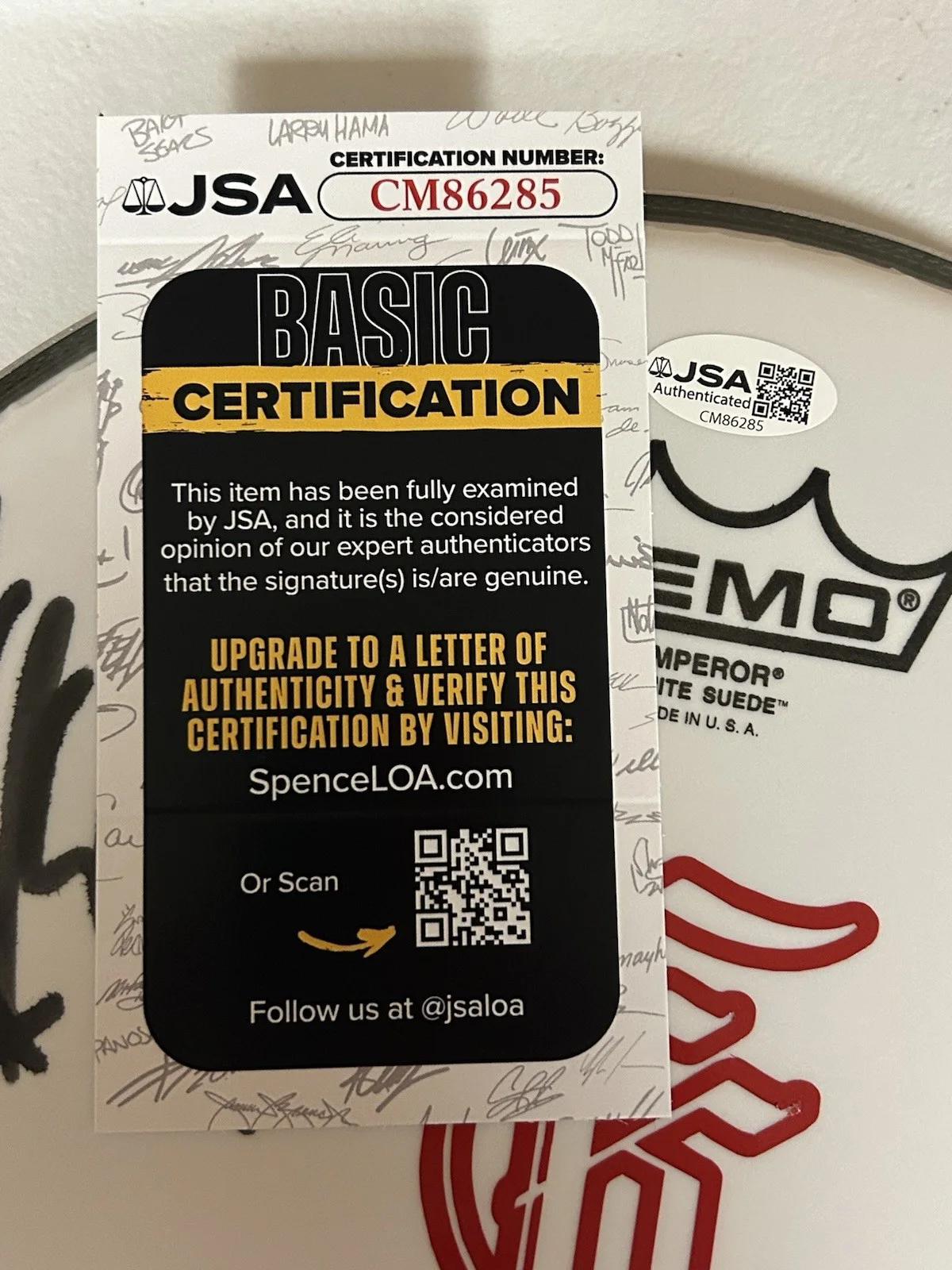 FIT FOR A KING AUTOGRAPHED SIGNED 10" DRUMHEAD WITH JSA COA # CM86285, image 2