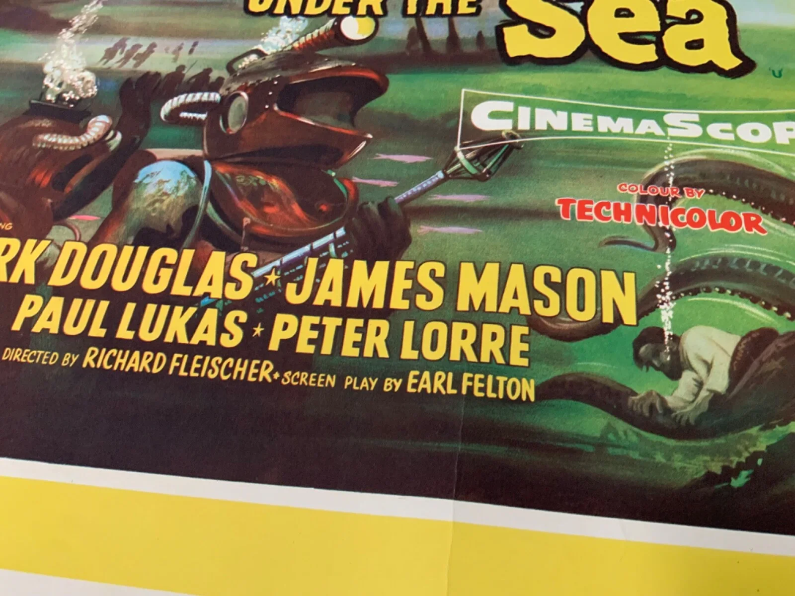 20,000 LEAGUES UNDER THE SEA 1954 VERY RARE ROLLED 22-28 UK MOVIE POSTER DOUGLA, изображение 3