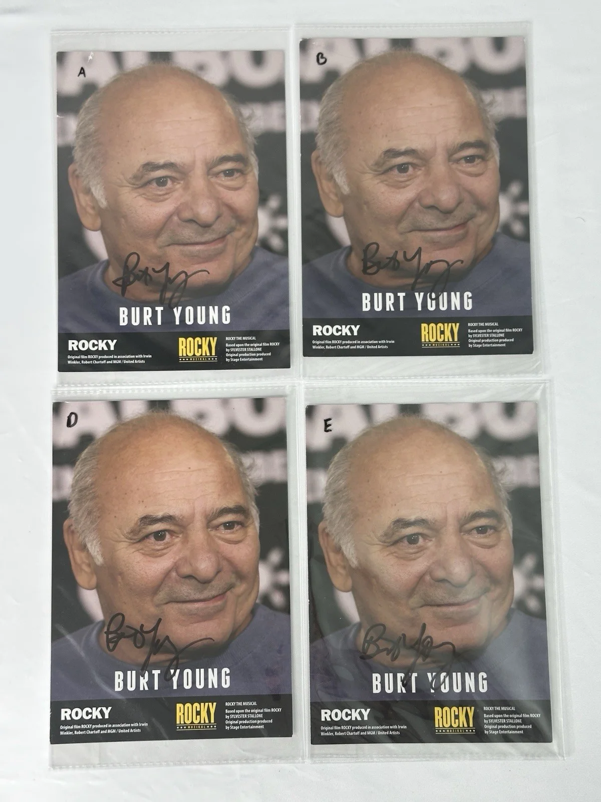 Burt Young — Lot of 4 Burt Young Autographed Rocky The Musical 6x8 Photos