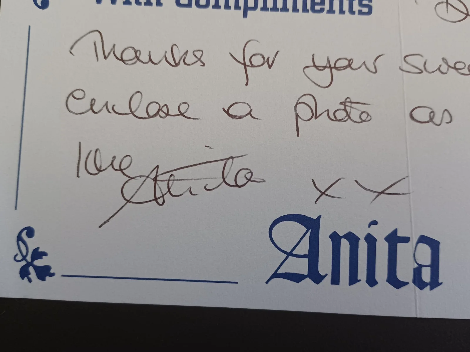 Anita Dobson Signed Handwritten Note - EastEnders, Doctor Who, Split Ends, изображение 2
