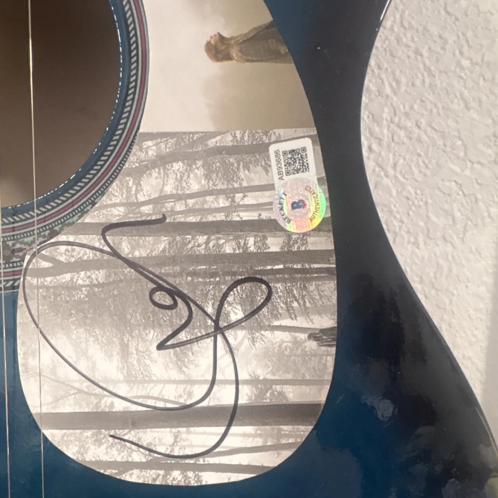 Zeny Blue Acoustic Guitar Autographed by Taylor Swift Beckett Authenticated, image 3