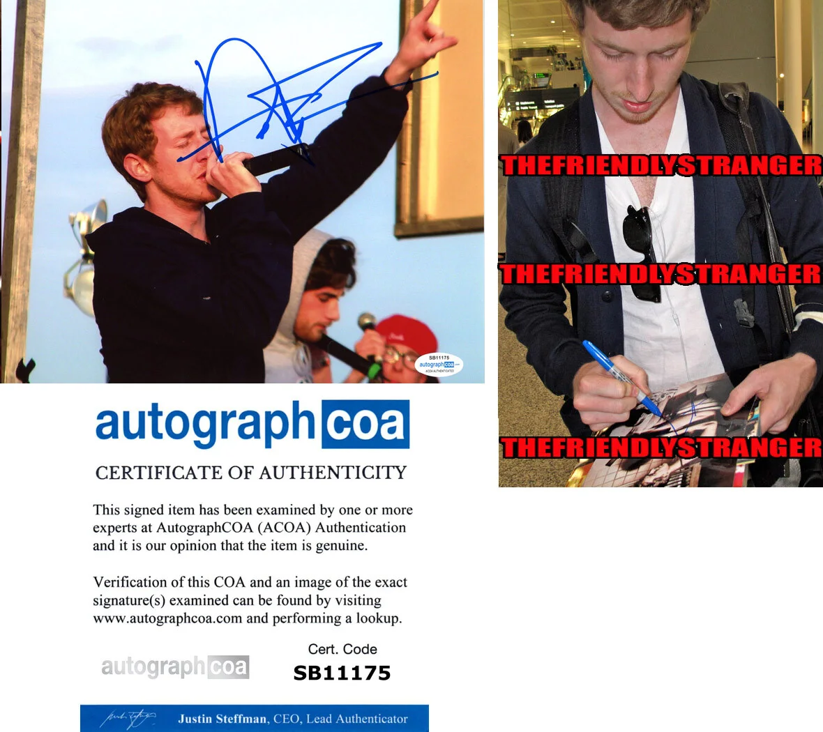 ASHER ROTH — Asher Roth signed Auto 8x10 Photo RAPPER Proof j EMINEM I Love College ACOA COA