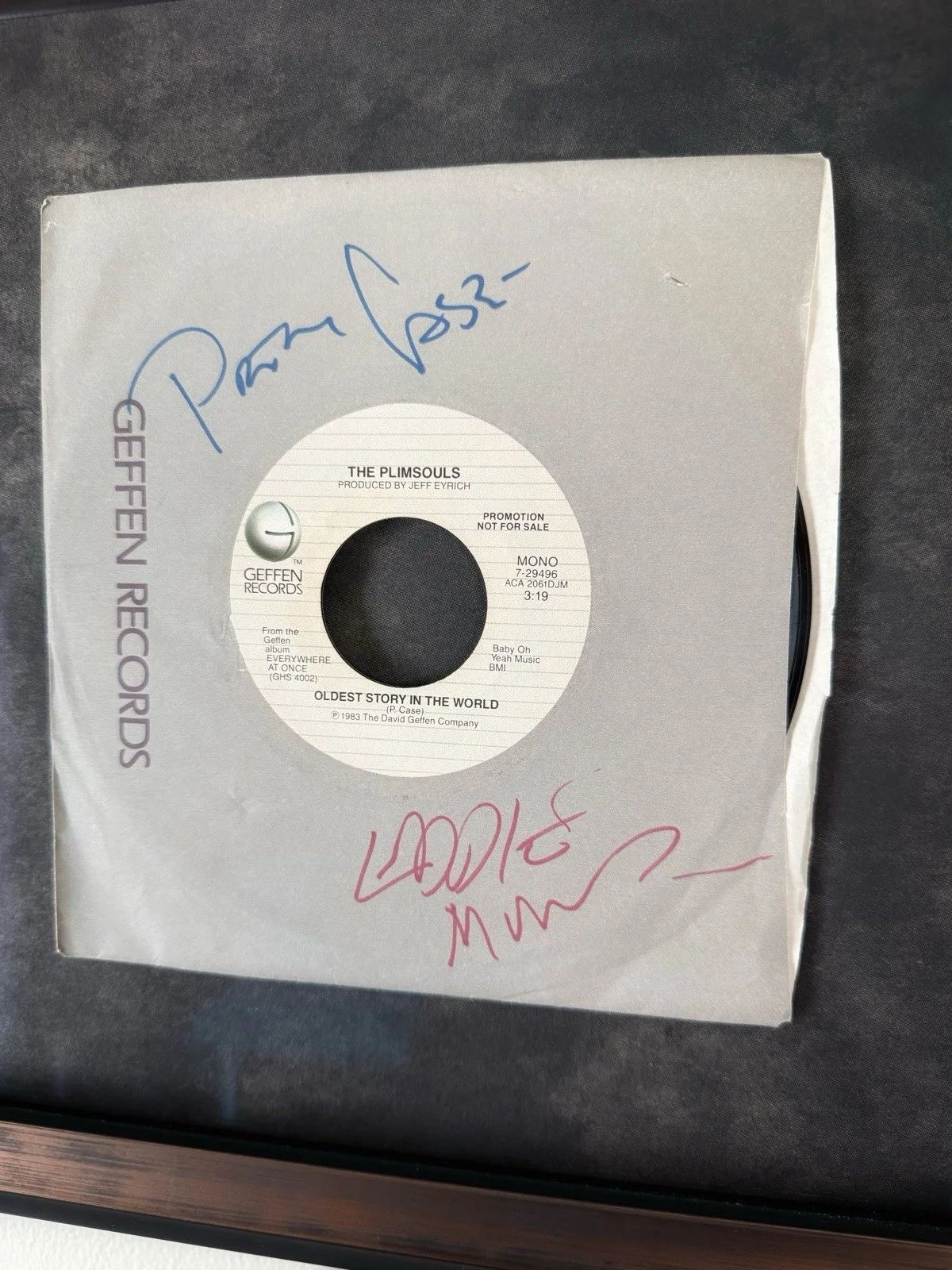 Extremely Rare Plimsouls Peter Case & Eddie Munoz Signed ‘45 Professional Framed, image 3
