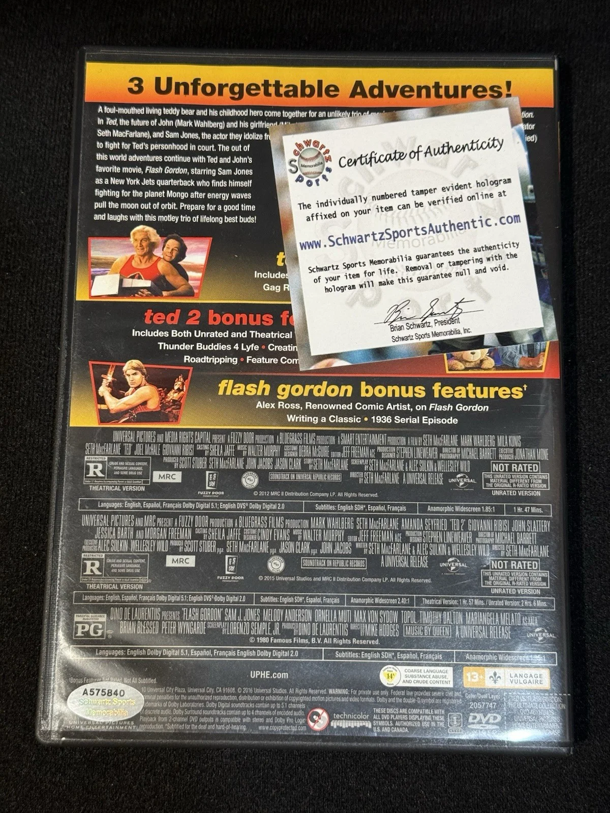 Flash Gordon — Sam Jones (FLASH GORDON) Signed Ted V Flash Gordon DVD Case W/discs! (SSM HOLO), image 3