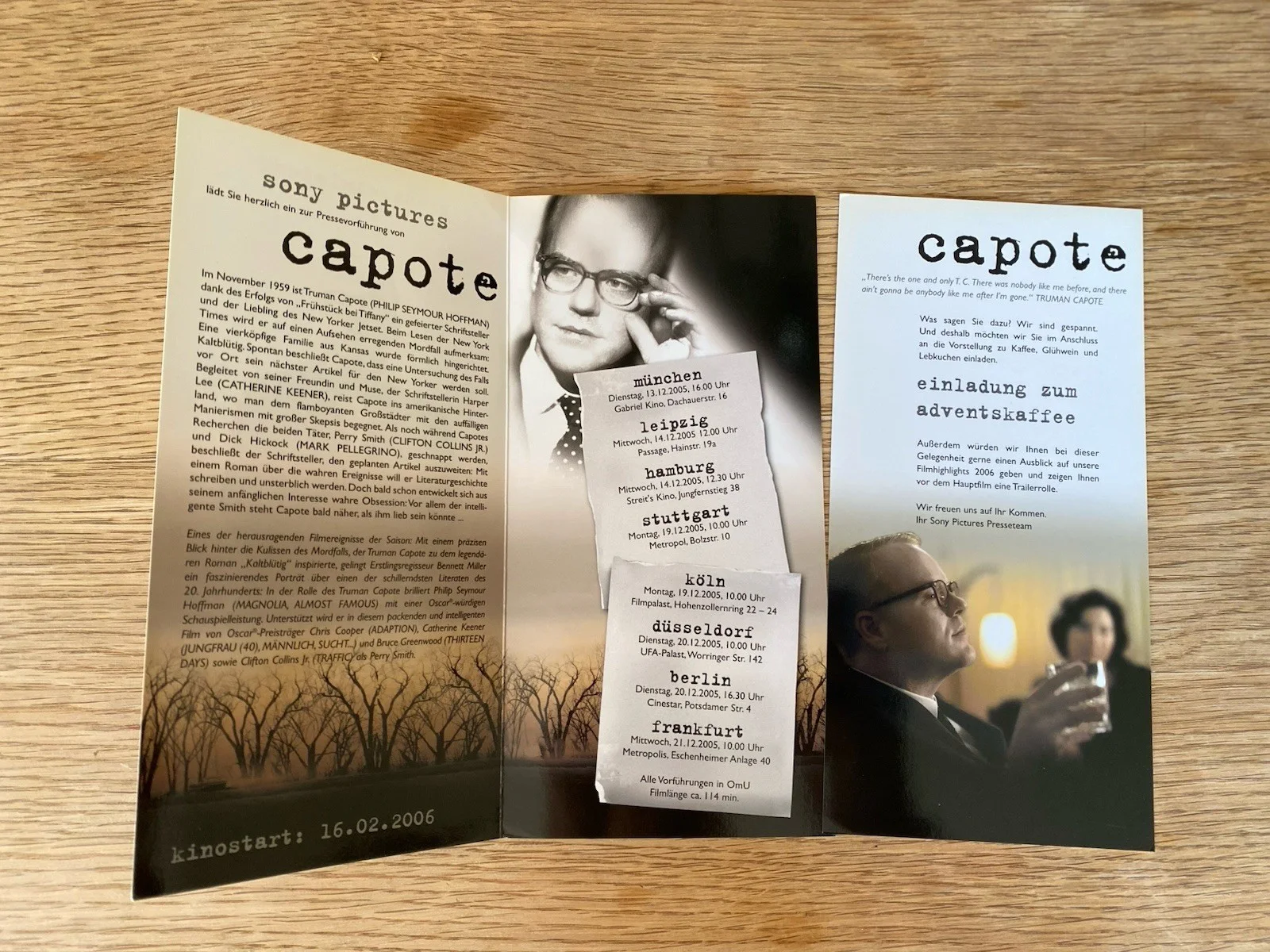 CAPOTE - GERMAN PRESS SCREENING TICKET & BROCHURE - 2005, image 3