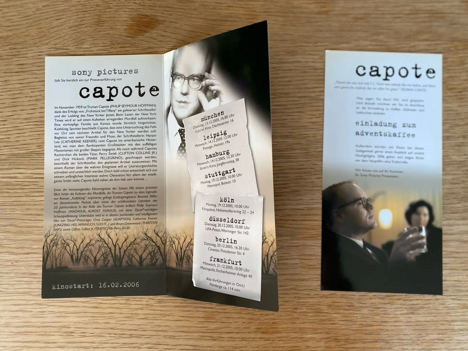CAPOTE - GERMAN PRESS SCREENING TICKET & BROCHURE - 2005, image 4